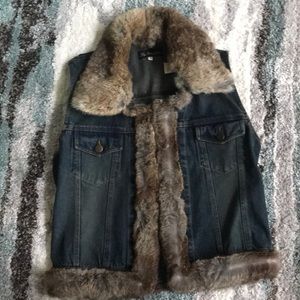 La Fiorentina Rabbit Fur Small Denim Vest NWT